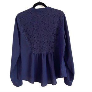 Karl Lagerfeld Peplum Lace Back Blouse Top Blue L
